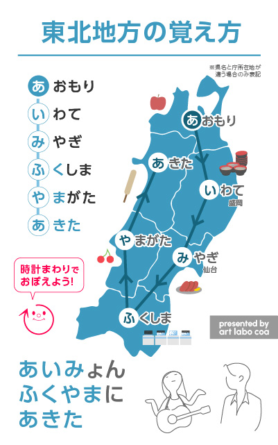 都道府県おぼえようMAP 東北地方語呂あわせ